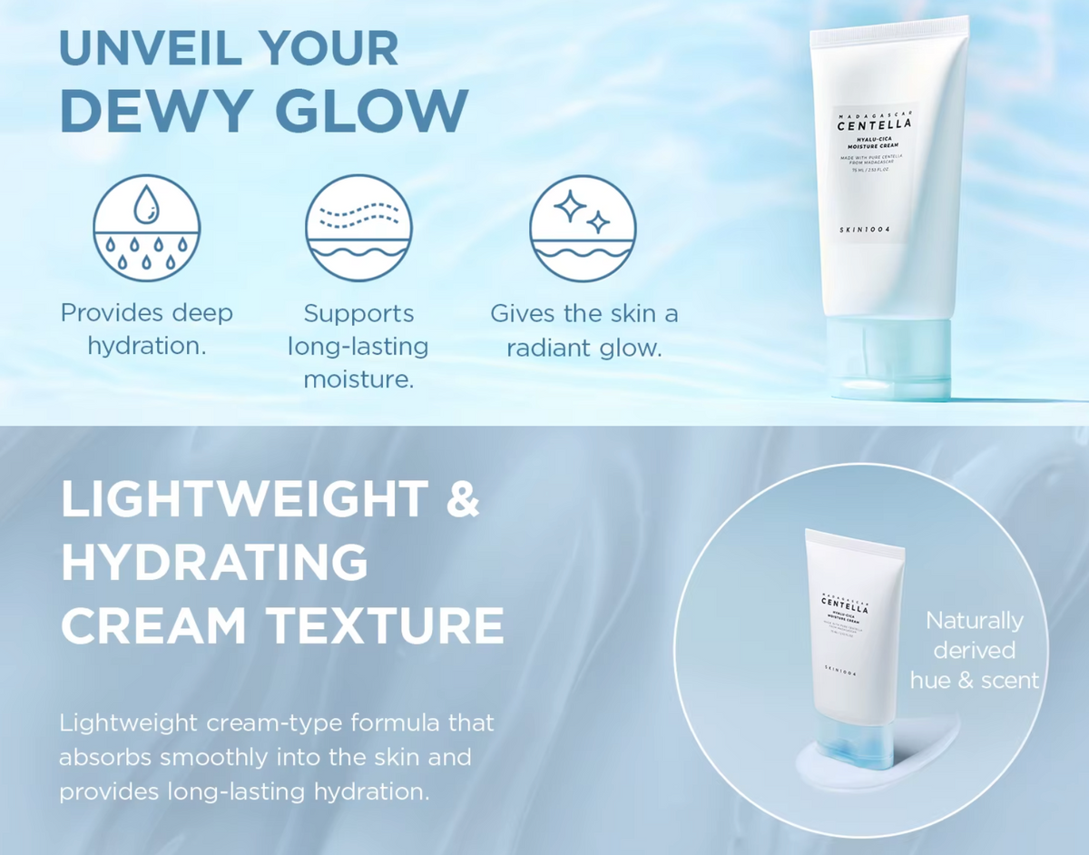 SKIN1004 Hyalu-Cica Moisture Cream Face Moisturizer Hyalu Cica Intense Hydration for Dry Dehydrated Skin Korean Skin Care